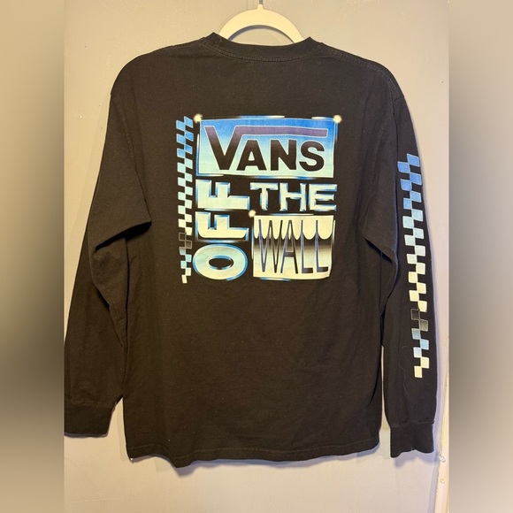 Vans Black and Blue Long Sleeve Tee with Checkerboard Sleeve - Picture 3 of 3